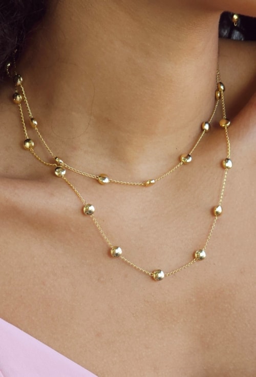 COLAR DELICADO COM GOTAS LISAS NO OURO CO801-O