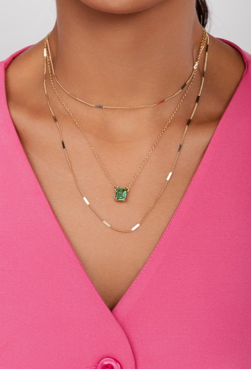 COLAR DELICADO COM PEDRA TURMALINA VERDE CO576-O