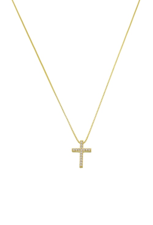 COLAR DELICADO COM PINGENTE DE CRUZ CRAVEJADA CO690-O COLAR DELICADO COM PINGENTE DE CRUZ CRAVEJADA CO690-O