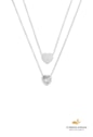 COLAR DUPLO COM CORAÇÃO LISO E CORAÇÃO COM PEDRA AÇO INOX CO857-A