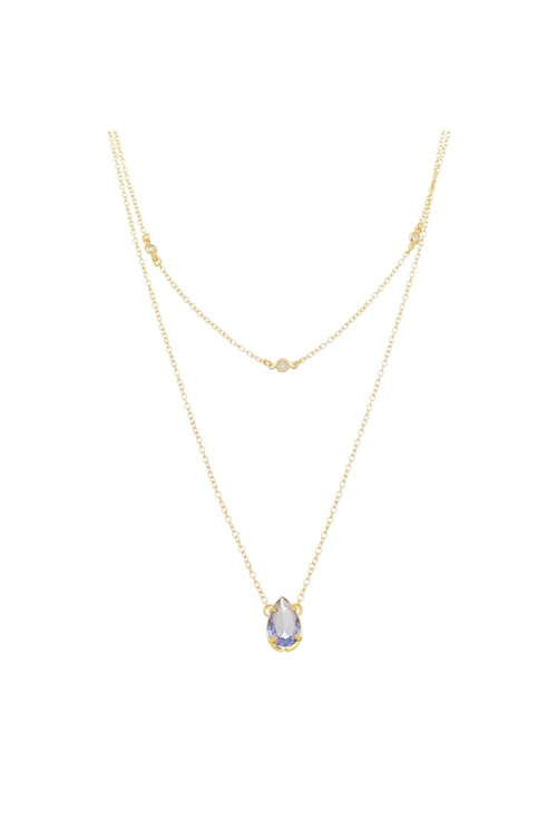 COLAR DUPLO COM GOTA TANZANITA NO OURO CO277-O
