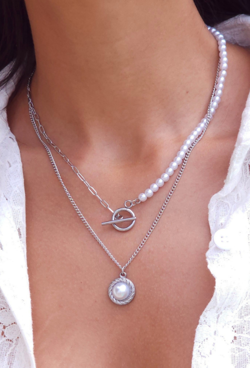 COLAR DUPLO COM PÉROLA E FECHO T AÇO INOX CO804-A COLAR DUPLO COM PÉROLA E FECHO T AÇO INOX CO804-A