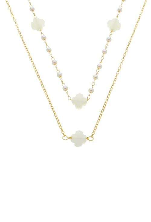 COLAR DUPLO COM TREVO E PÉROLAS NO OURO CO663-O COLAR DUPLO COM TREVO E PÉROLAS NO OURO CO663-O