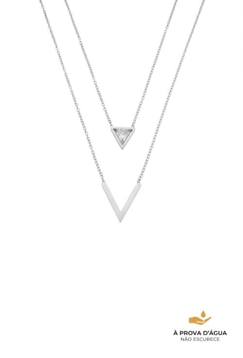 COLAR DUPLO COM TRIÂNGULO E PEDRA AÇO INOX CO859-A