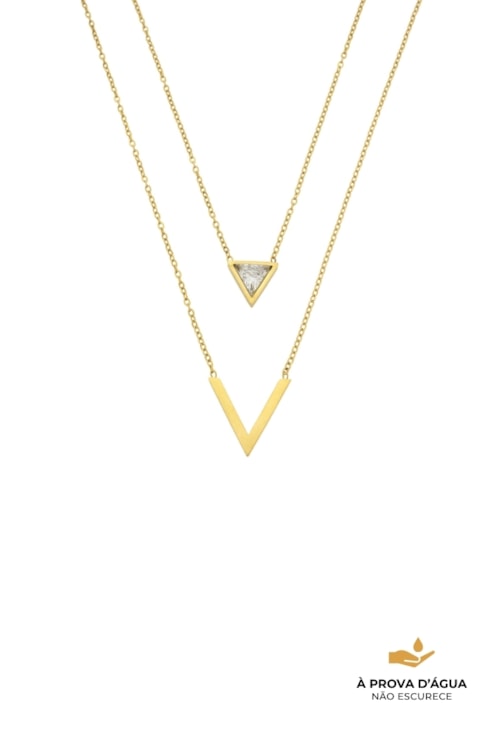 COLAR DUPLO COM TRIÂNGULO E PEDRA AÇO INOX CO859-AD