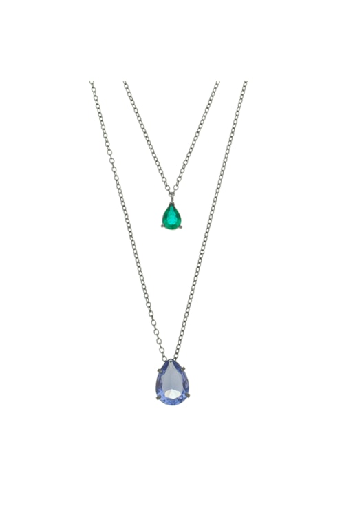 COLAR DUPLO DE GOTAS ESMERALDA E AMETISTA COG-G COLAR DUPLO DE GOTAS ESMERALDA E AMETISTA COG-G