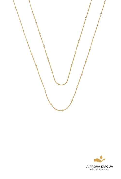 COLAR DUPLO ELOS COM BOLINHAS AÇO INOX DOURADO CO866-AD