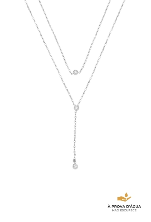 COLAR DUPLO GRAVATINHA COM PONTO DE LUZ EM AÇO INOX POLIDO CO836-A