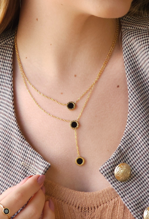 COLAR DUPLO GRAVATINHA INSPIRAÇÃO AÇO INOX DOURADO CO765-AD COLAR DUPLO GRAVATINHA INSPIRAÇÃO AÇO INOX DOURADO CO765-AD