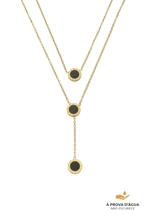 COLAR DUPLO GRAVATINHA INSPIRAÇÃO AÇO INOX DOURADO CO765-AD