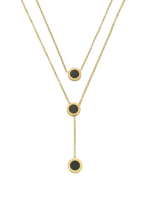 COLAR DUPLO GRAVATINHA INSPIRAÇÃO AÇO INOX DOURADO CO765-O