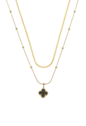 COLAR DUPLO INSPIRAÇÃO TREVO ÔNIX INOX DOURADO CO764-O