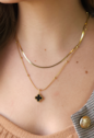 COLAR DUPLO INSPIRAÇÃO TREVO ÔNIX INOX DOURADO CO764-O