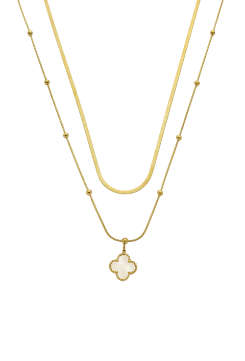 COLAR DUPLO INSPIRAÇÃO TREVO PEROLADO INOX DOURADO CO764-O COLAR DUPLO INSPIRAÇÃO TREVO PEROLADO INOX DOURADO CO764-O