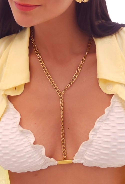 COLAR ELOS GROUMET 59CM AÇO DOURADO CO843-AD