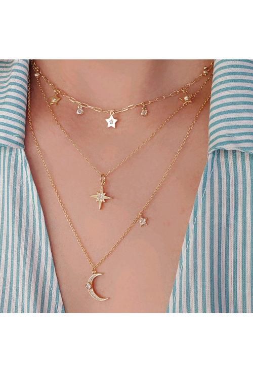 COLAR ESTRELA COM ZIRCÔNIA CRISTAL OURO CO312-O
