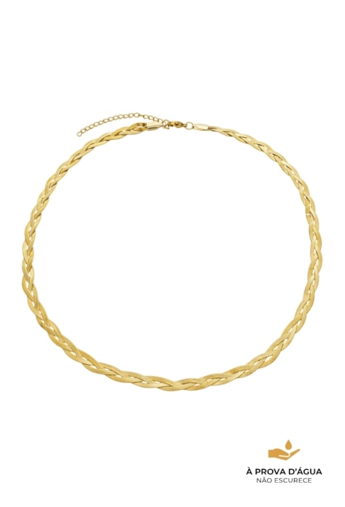 COLAR FITA TRANÇADO 2MM AÇO DOURADO CO830-AD