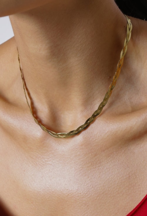 COLAR FITA TRANÇADO 2MM AÇO DOURADO CO830-AD