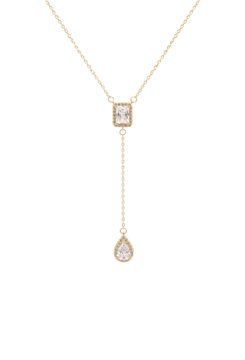 COLAR GRAVATA COM PINGENTES RETANGULAR E GOTA BANHADO A OURO 18K CO912-O