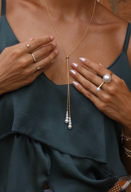 COLAR GRAVATINHA AJUSTÁVEL COM PÉROLAS NO OURO CO728-O