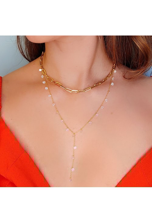 COLAR GRAVATINHA COM PONTO DE LUZ DE ZIRCONIAS CO122-O