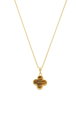 Produto COLAR INSPIRAÇÃO COM TREVO ESMALTADO OLHO DE TIGRE CO665-O