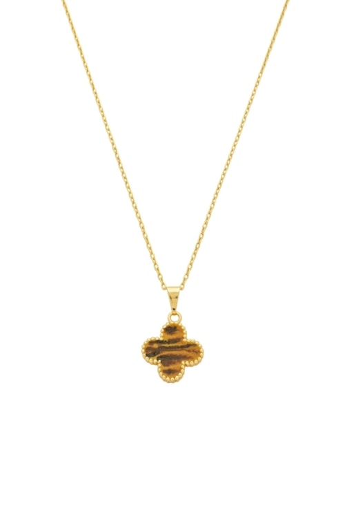 COLAR INSPIRAÇÃO COM TREVO ESMALTADO OLHO DE TIGRE CO665-O