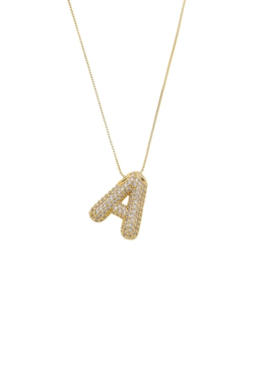 COLAR LETRA CRAVEJADA PUFFER PEQUENA NO OURO CO687-O COLAR LETRA CRAVEJADA PUFFER PEQUENA NO OURO CO687-O