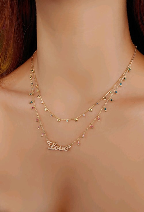 COLAR LOVE COM CRISTAIS COLORIDOS CO356-O