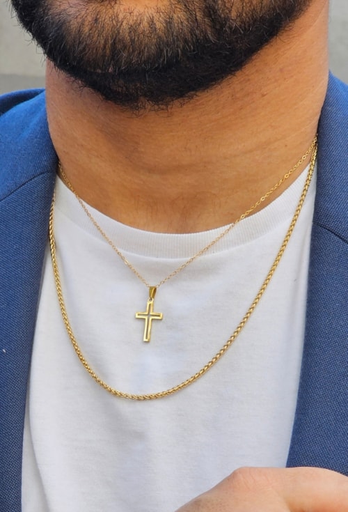 COLAR MASCULINO CORRENTE CADEADO INOX DOURADO CO777-O