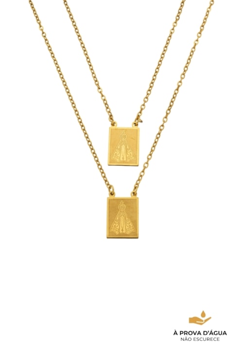 COLAR MASCULINO ESCAPULÁRIO N.S. APARECIDA AÇO INOX DOURADO CO851-AD