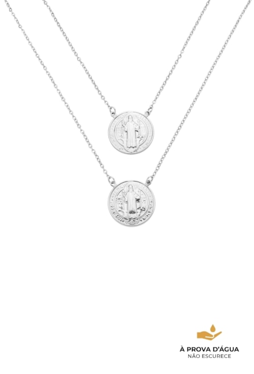 COLAR MASCULINO ESCAPULÁRIO SÃO BENTO AÇO INOX CO788-A