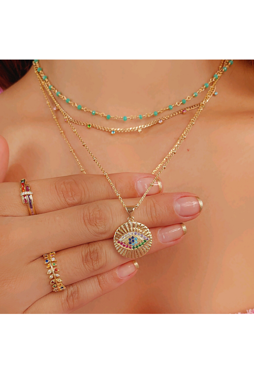 COLAR MEDALHA COM OLHO GREGO COLORS CO366-O