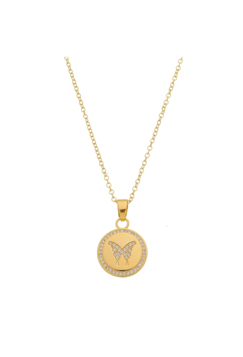 COLAR MEDALHA DE BORBOLETA CRAVEJADA CO453-O