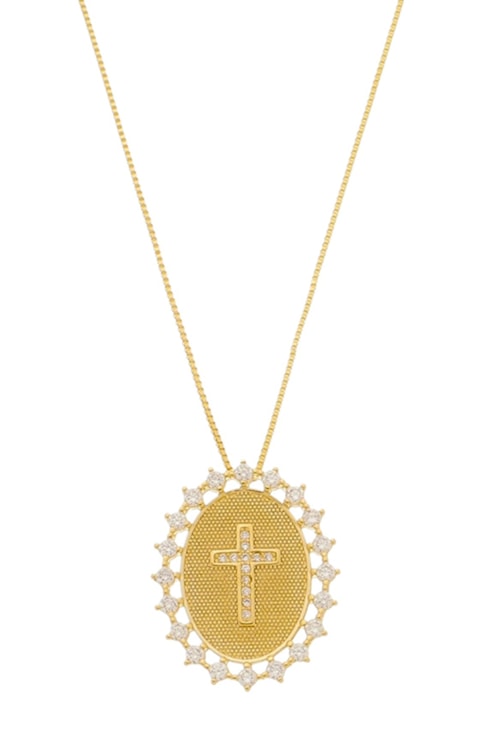 COLAR MEDALHA DE CRUZ CRAVEJADA CO419-O