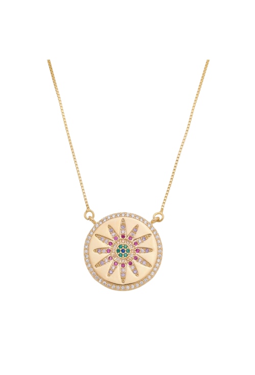 COLAR MEDALHA DE FLOR CRAVEJADA CO370-O