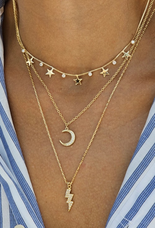 COLAR MEIA LUA CRAVEJADA NO OURO CO331-O