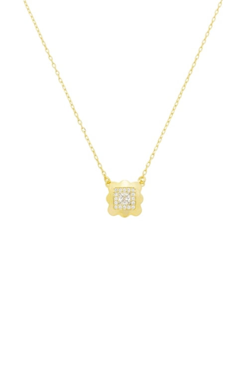 COLAR MINI INSPIRAÇÃO COM PINGENTE FLOR QUADRADA CRAVEJADO BANHADO OURO CO864-O