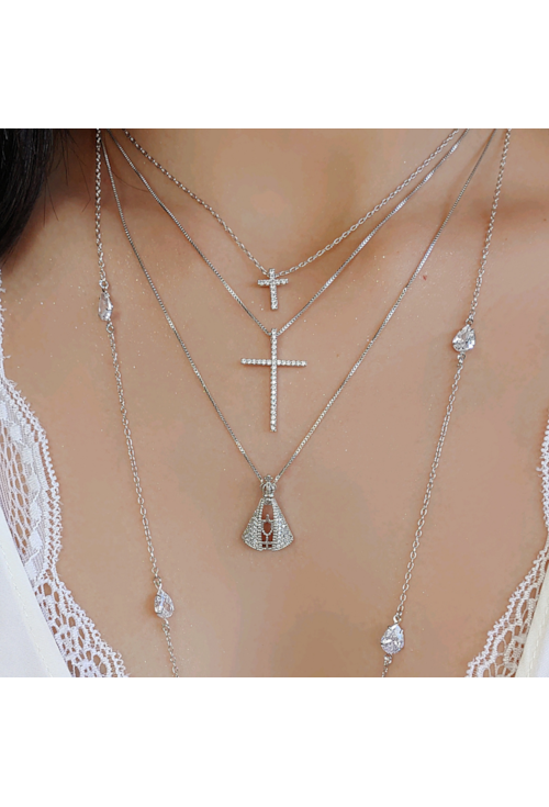COLAR NOSSA SENHORA APARECIDA COM ZIRCÔNIAS CRISTAL CO390-R
