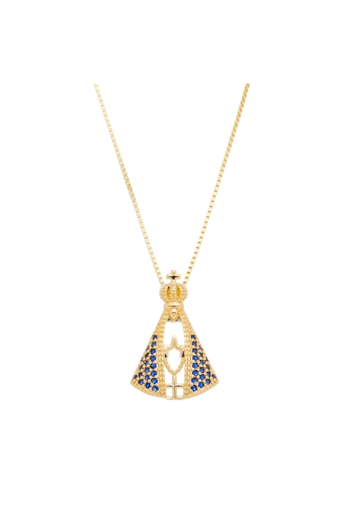 COLAR NOSSA SENHORA APARECIDA COM ZIRCÔNIAS SAFIRA CO390-O