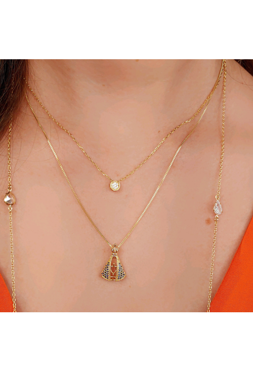 COLAR NOSSA SENHORA APARECIDA COM ZIRCÔNIAS SAFIRA CO390-O