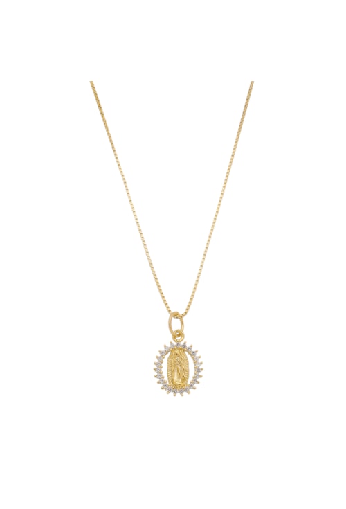 COLAR NOSSA SENHORA DE FÁTIMA COM ZIRCÔNIAS NO OURO CO315-O