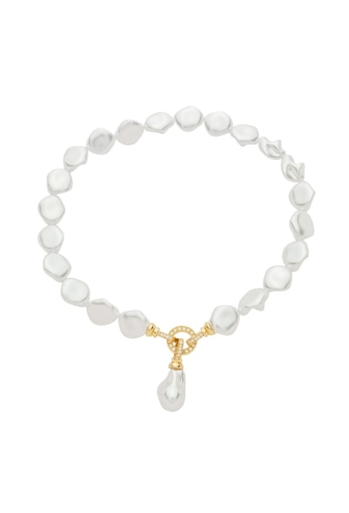 COLAR PÉROLA COM FECHO E PINGENTE CRAVEJADO BANHADO OURO CO871-O