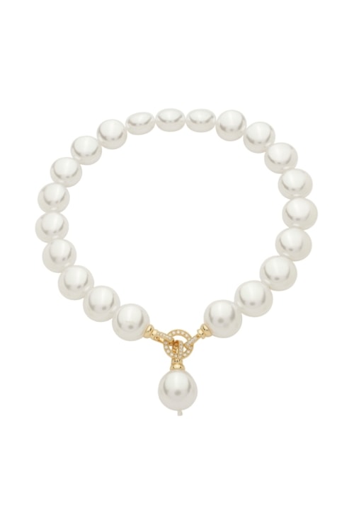 COLAR PÉROLA FECHO FRONTAL CRAVEJADO BANHADO OURO CO873-O