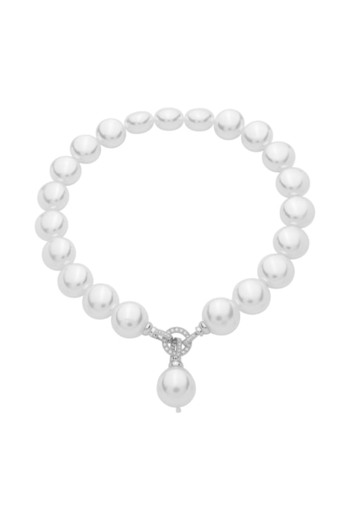 COLAR PÉROLA FECHO FRONTAL CRAVEJADO BANHADO RÓDIO CO873-R