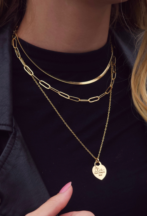 COLAR PERSONALIZADO CADEADO COM CORAÇÃO E FRASE FIXA OURO PP116-O