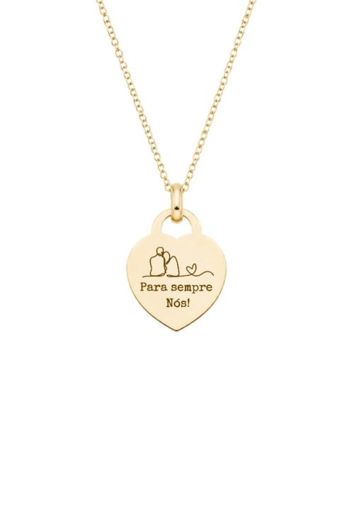 COLAR PERSONALIZADO CADEADO COM CORAÇÃO E FRASE FIXA OURO PP116-O