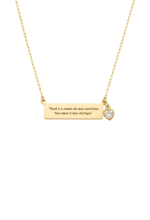 COLAR PERSONALIZADO COM PLACA E CORAÇÃO CRISTAL OURO PP118-O