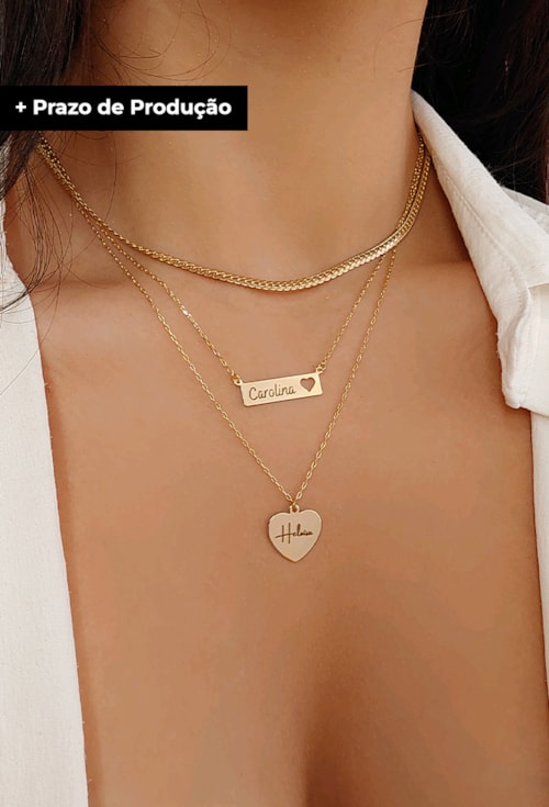 COLAR PERSONALIZADO CORAÇÃO COM NOME NO OURO PP010-O