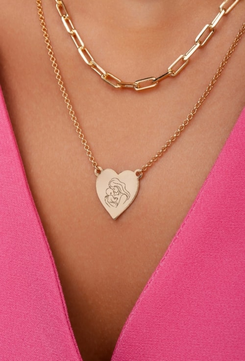 COLAR PERSONALIZADO CORAÇÃO MÃE E FILHO BIPARTIDO OURO PP107-O